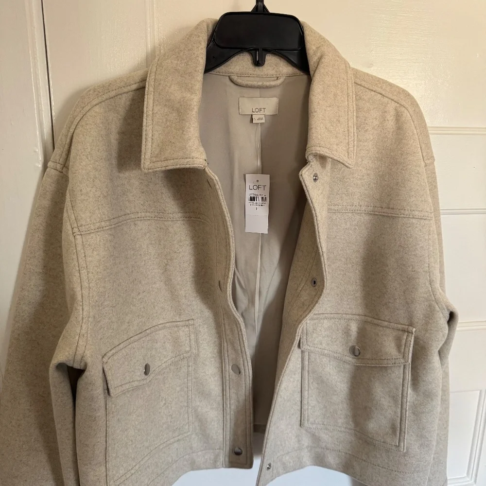 Brushed Cropped Shirt Jacket - oatmeal - Picture 4 of 5